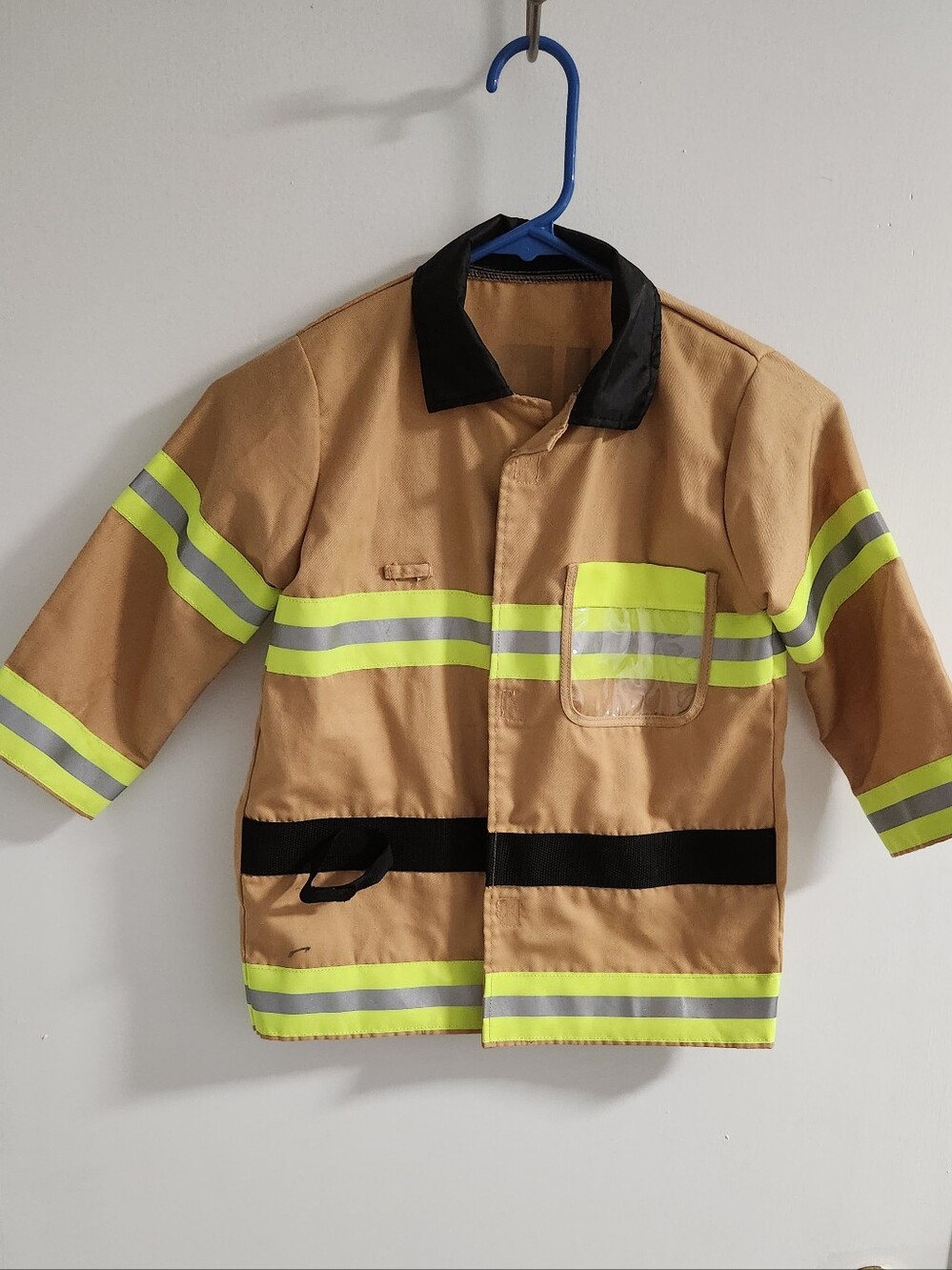 Melissa and Doug Kids Tan Reflective Fire Jacket with Neon Lime Stripes